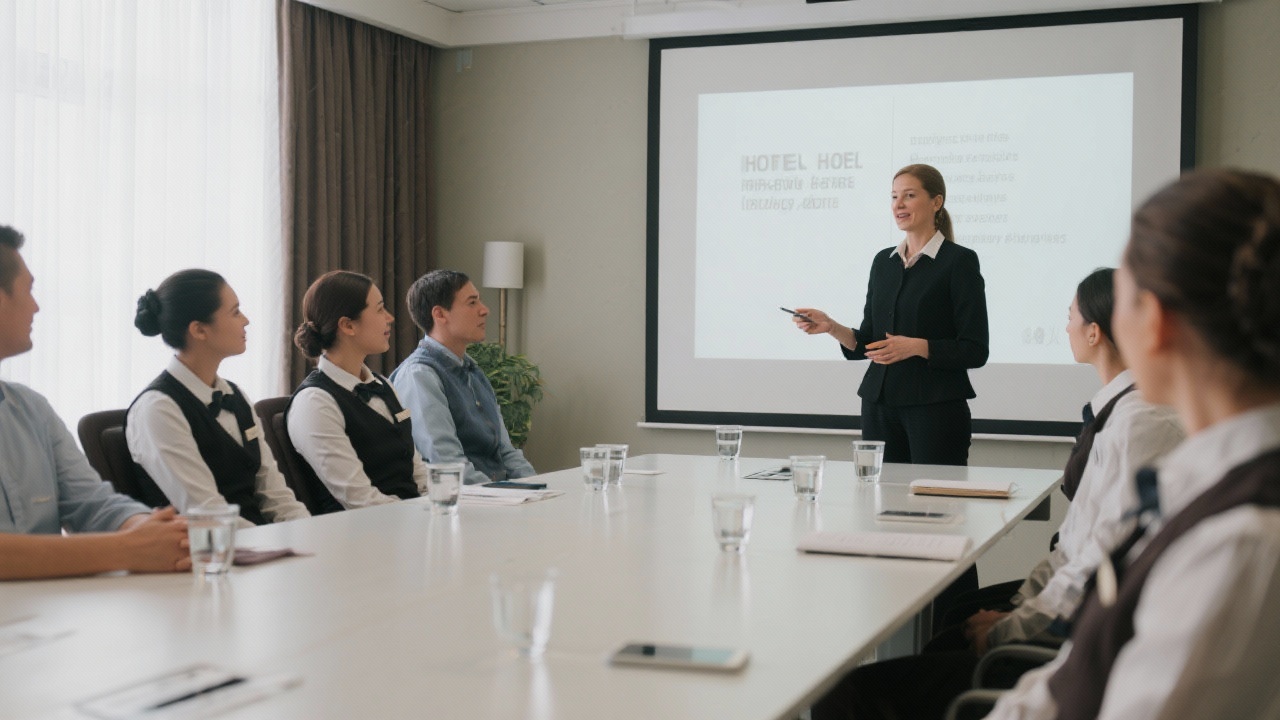 Ria Harman leading hotel staff training session